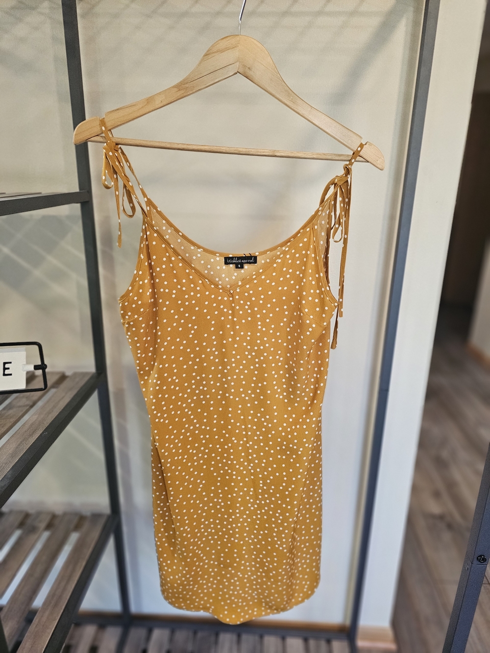 Wishlist Mustard Polka Dot Tie-Shoulder Mini Dress